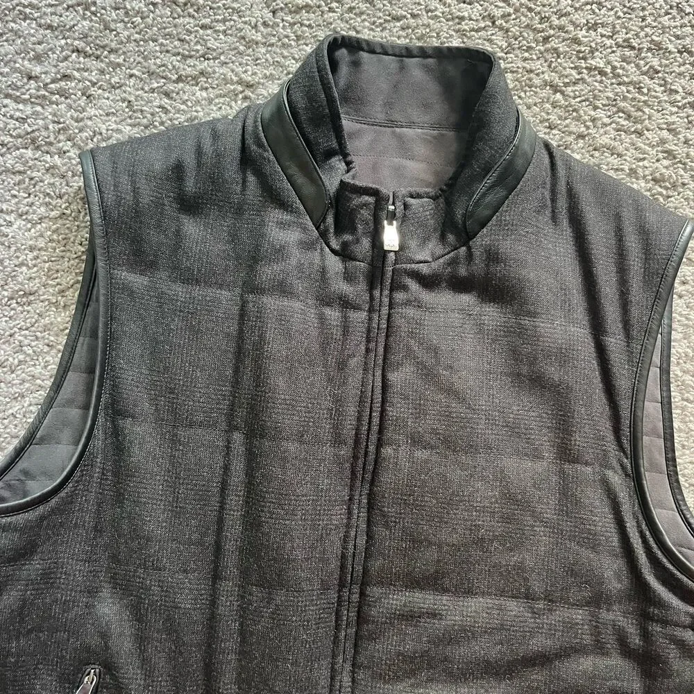 Corneliani ID Reversible Vest Size 50 R Gray Black Herringbone Wool Quilted